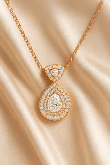 Rose Gold Plated Teardrop Pendant Necklace for Women – Luxury CZ Diamond Design