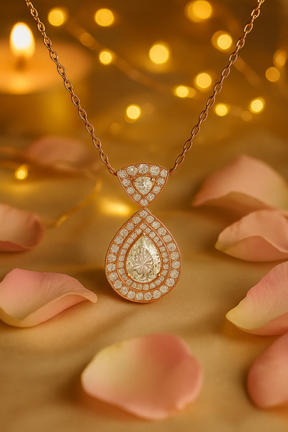 Rose Gold Plated Teardrop Pendant Necklace for Women – Luxury CZ Diamond Design