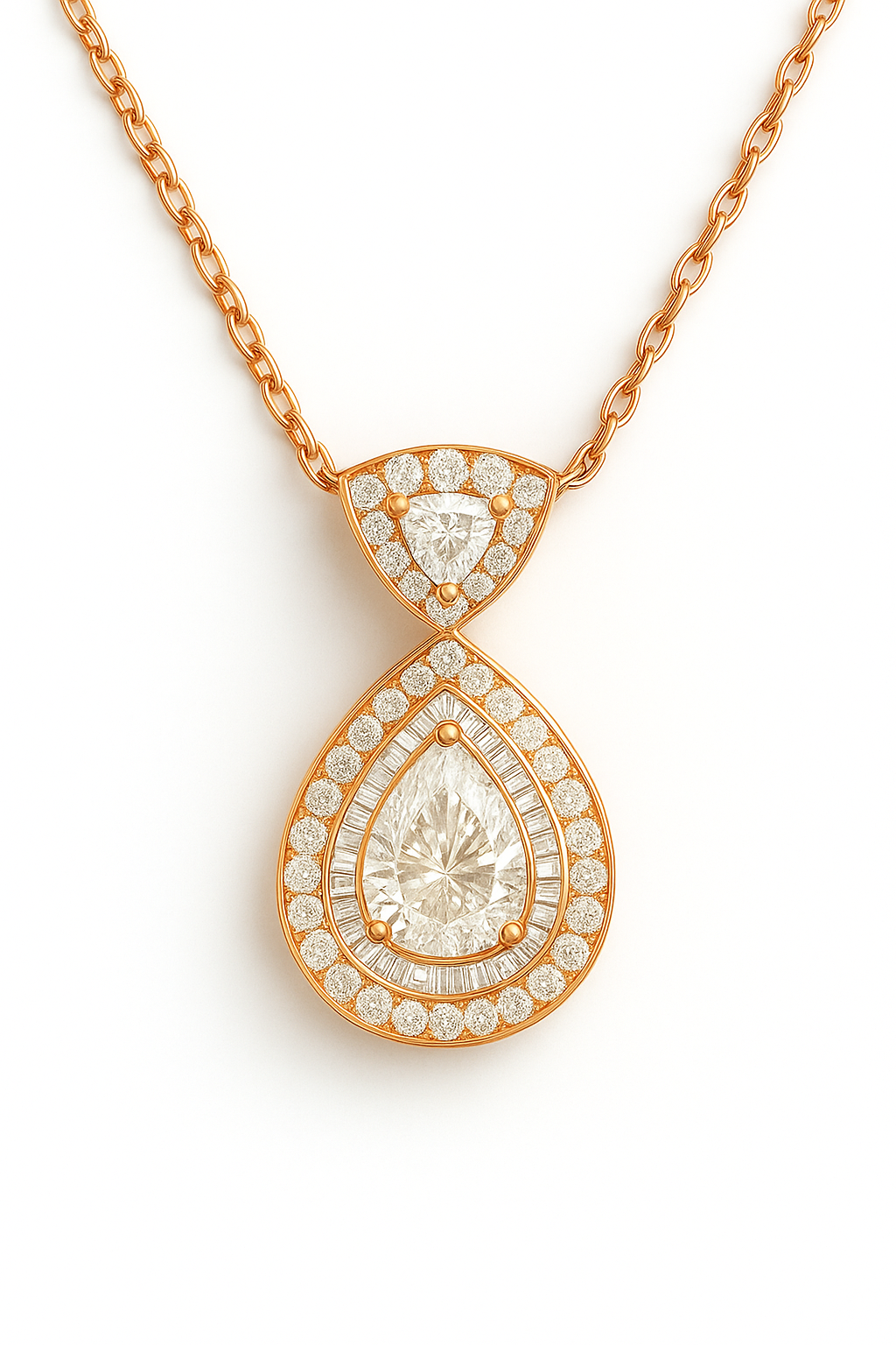 Rose Gold Plated Teardrop Pendant Necklace for Women – Luxury CZ Diamond Design