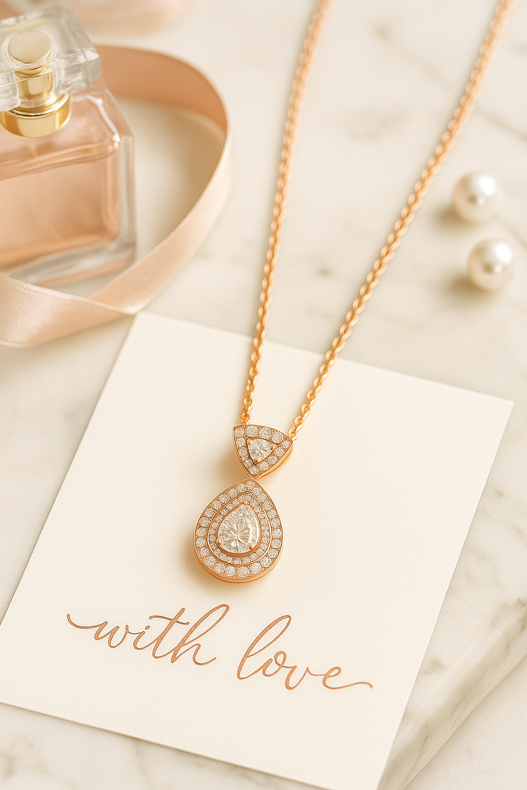 Rose Gold Plated Teardrop Pendant Necklace for Women – Luxury CZ Diamond Design