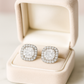 Silver Cushion Stone Halo Zircon High-Sparkle Classic Stud Earrings for Women