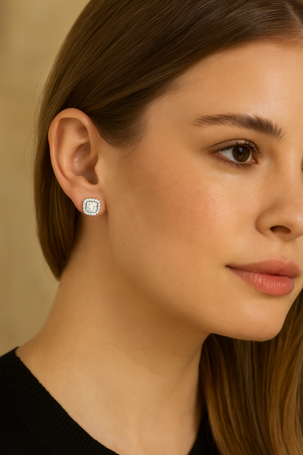 Silver Cushion Stone Halo Zircon High-Sparkle Classic Stud Earrings for Women