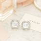 Silver Cushion Stone Halo Zircon High-Sparkle Classic Stud Earrings for Women