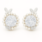 Silver Butterfly Pearl Halo Round Zircon Elegant Stud Earrings for Women