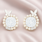 Silver Butterfly Pearl Halo Round Zircon Elegant Stud Earrings for Women