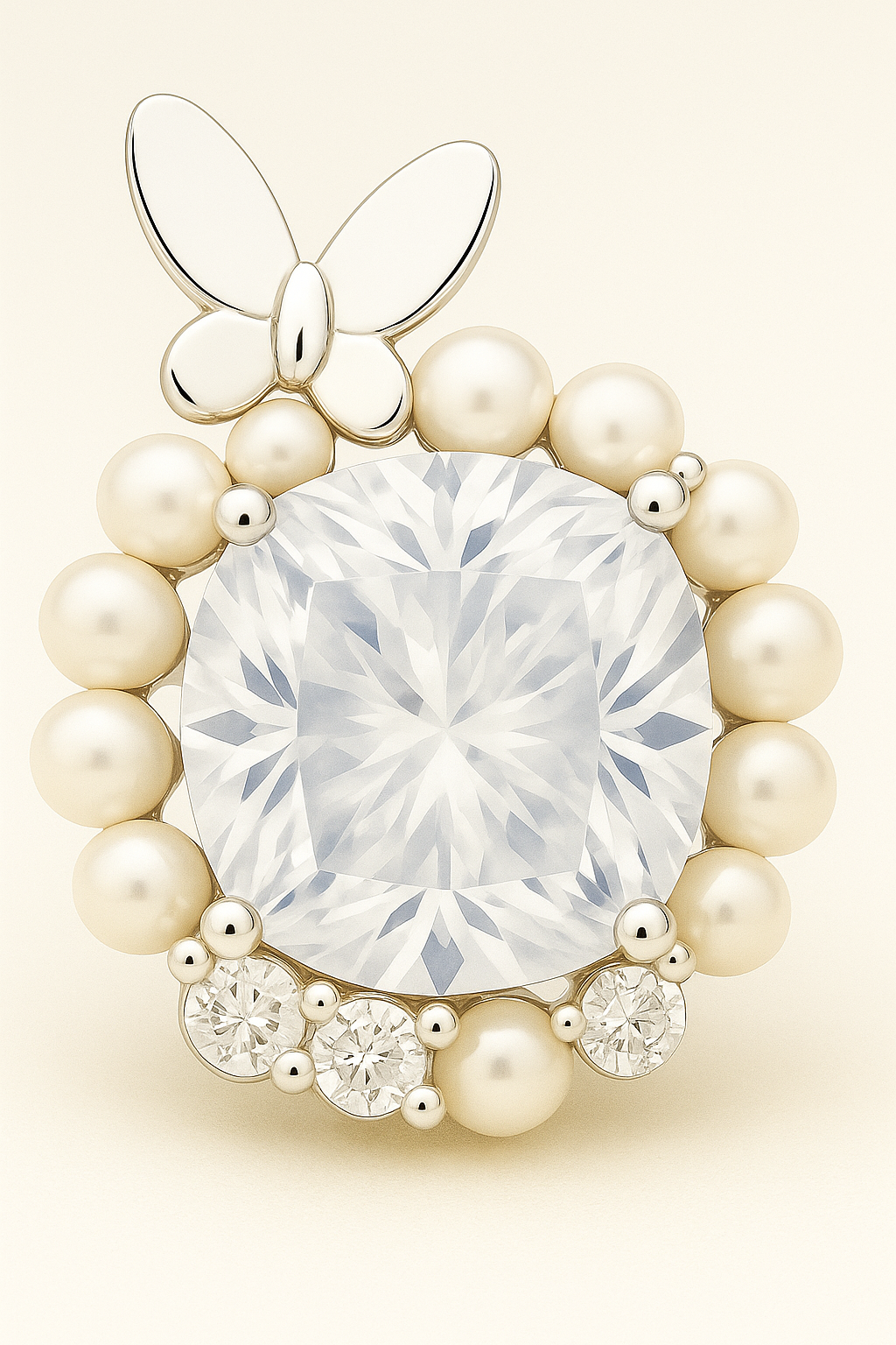 Silver Butterfly Pearl Halo Round Zircon Elegant Stud Earrings for Women