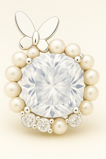 Silver Butterfly Pearl Halo Round Zircon Elegant Stud Earrings for Women