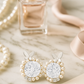 Silver Butterfly Pearl Halo Round Zircon Elegant Stud Earrings for Women