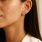 Silver Floral Clover Zircon Sparkle Elegant Stud Earrings for Women