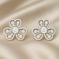 Silver Floral Clover Zircon Sparkle Elegant Stud Earrings for Women