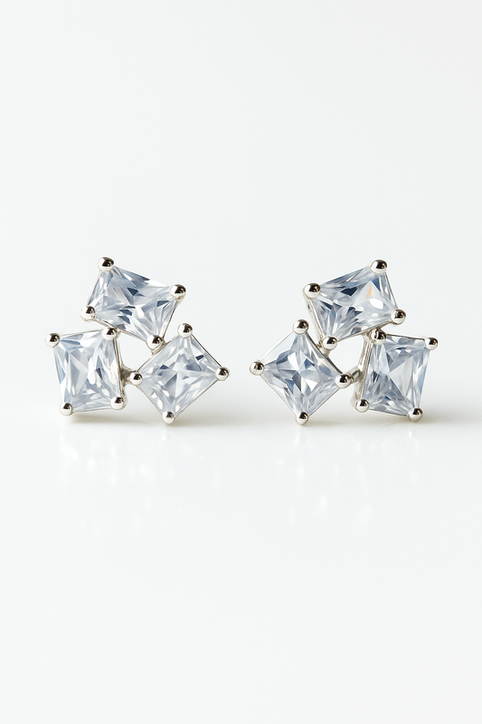 Geometric Princess Cut Zircon Cluster Elegant Stud Earrings for Women