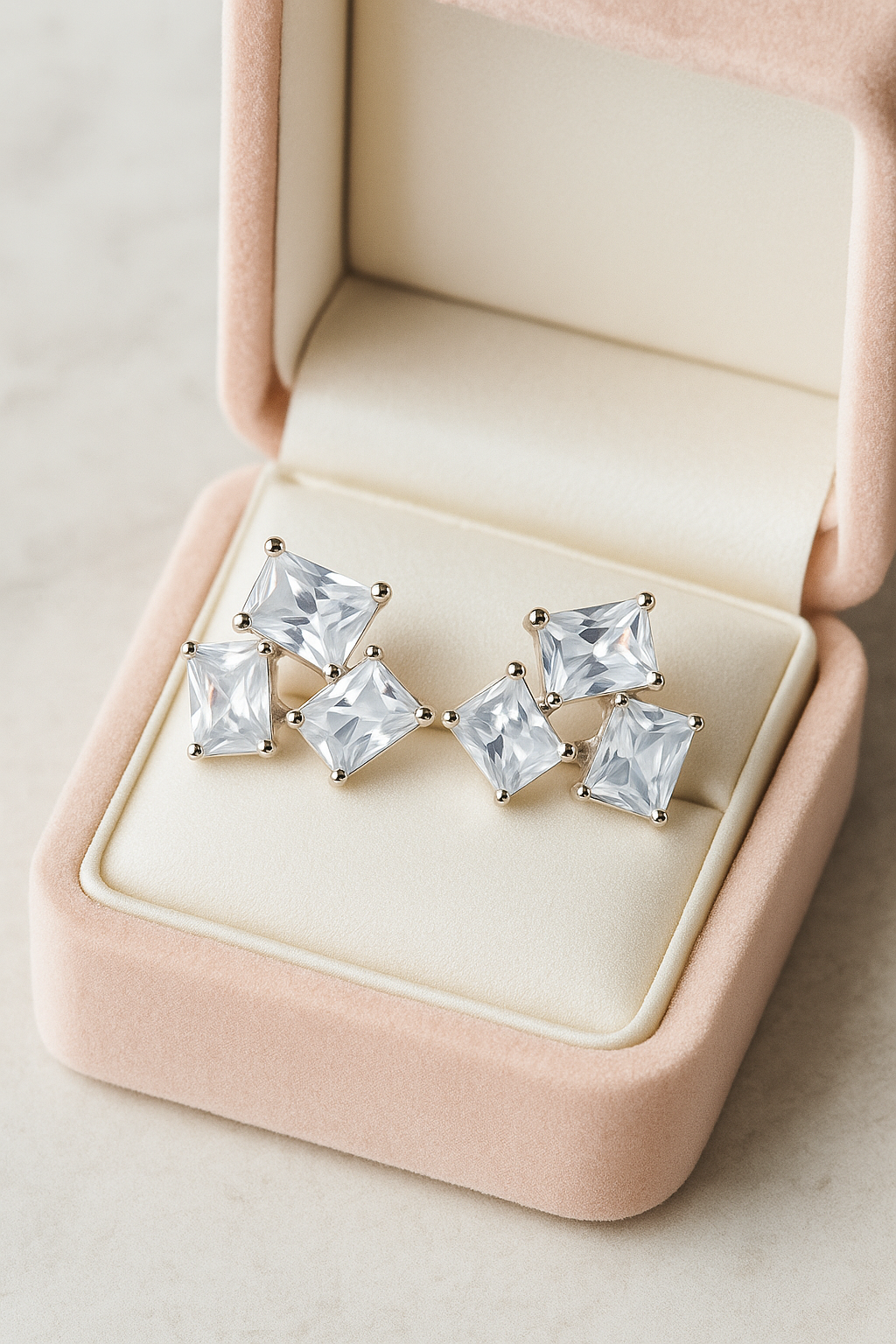 Geometric Princess Cut Zircon Cluster Elegant Stud Earrings for Women