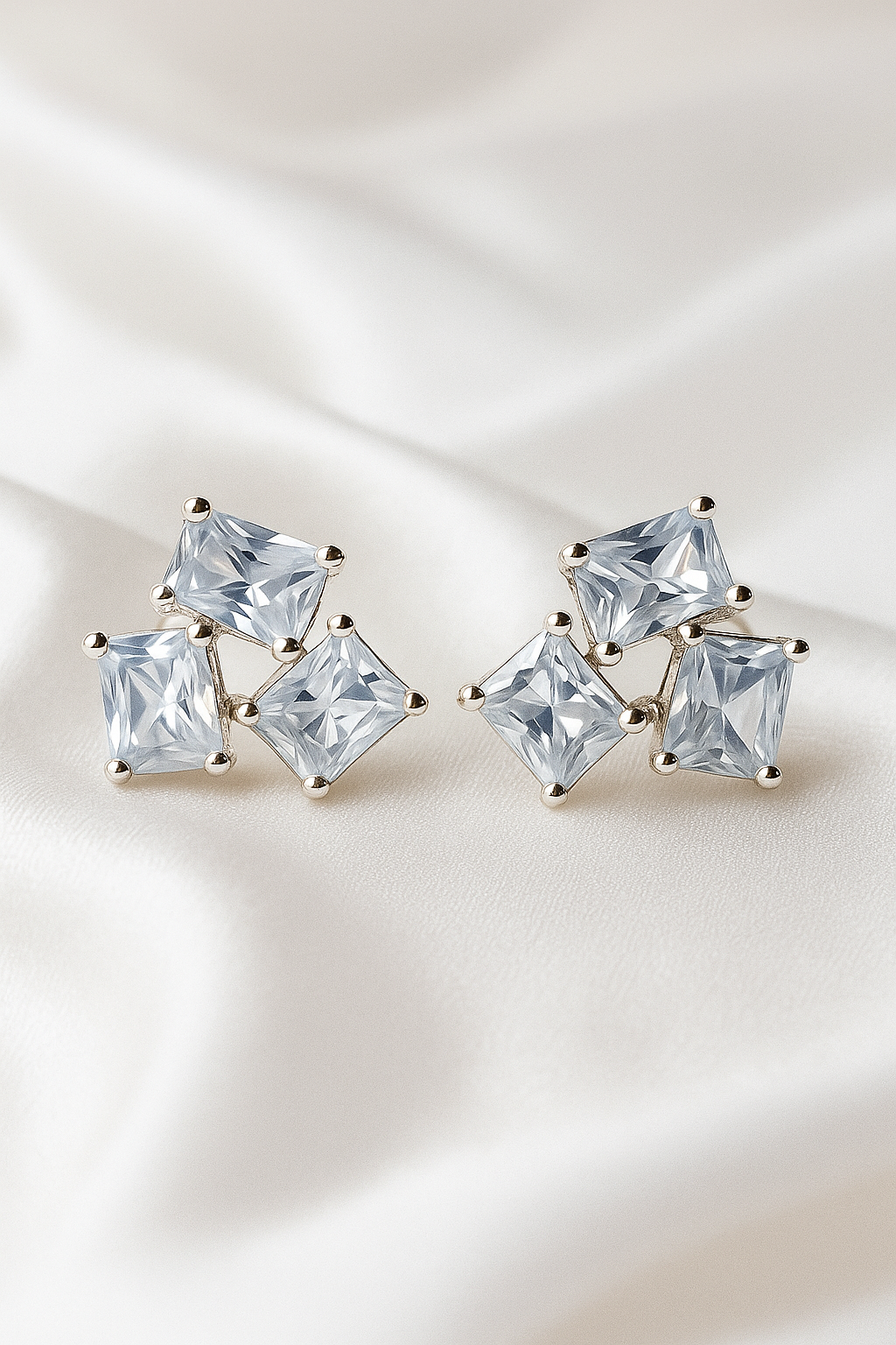 Geometric Princess Cut Zircon Cluster Elegant Stud Earrings for Women