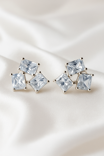 Geometric Princess Cut Zircon Cluster Elegant Stud Earrings for Women
