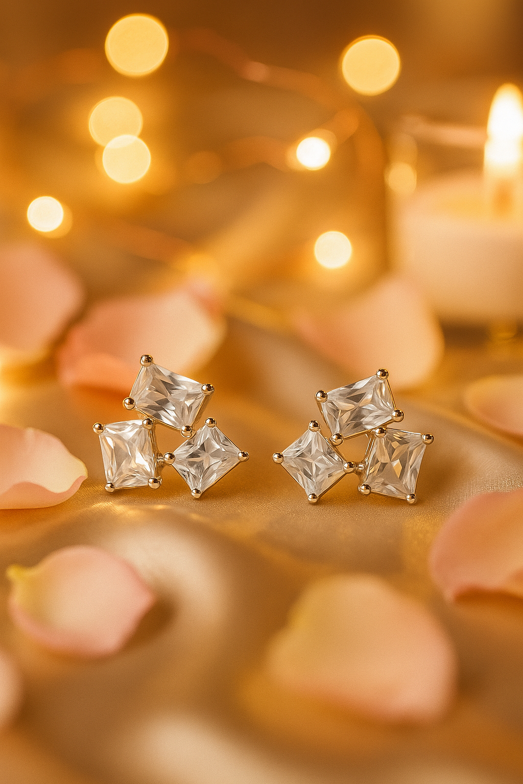Geometric Princess Cut Zircon Cluster Elegant Stud Earrings for Women