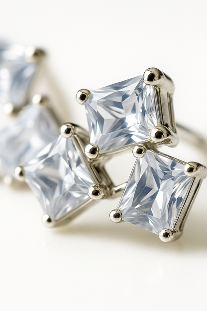 Geometric Princess Cut Zircon Cluster Elegant Stud Earrings for Women