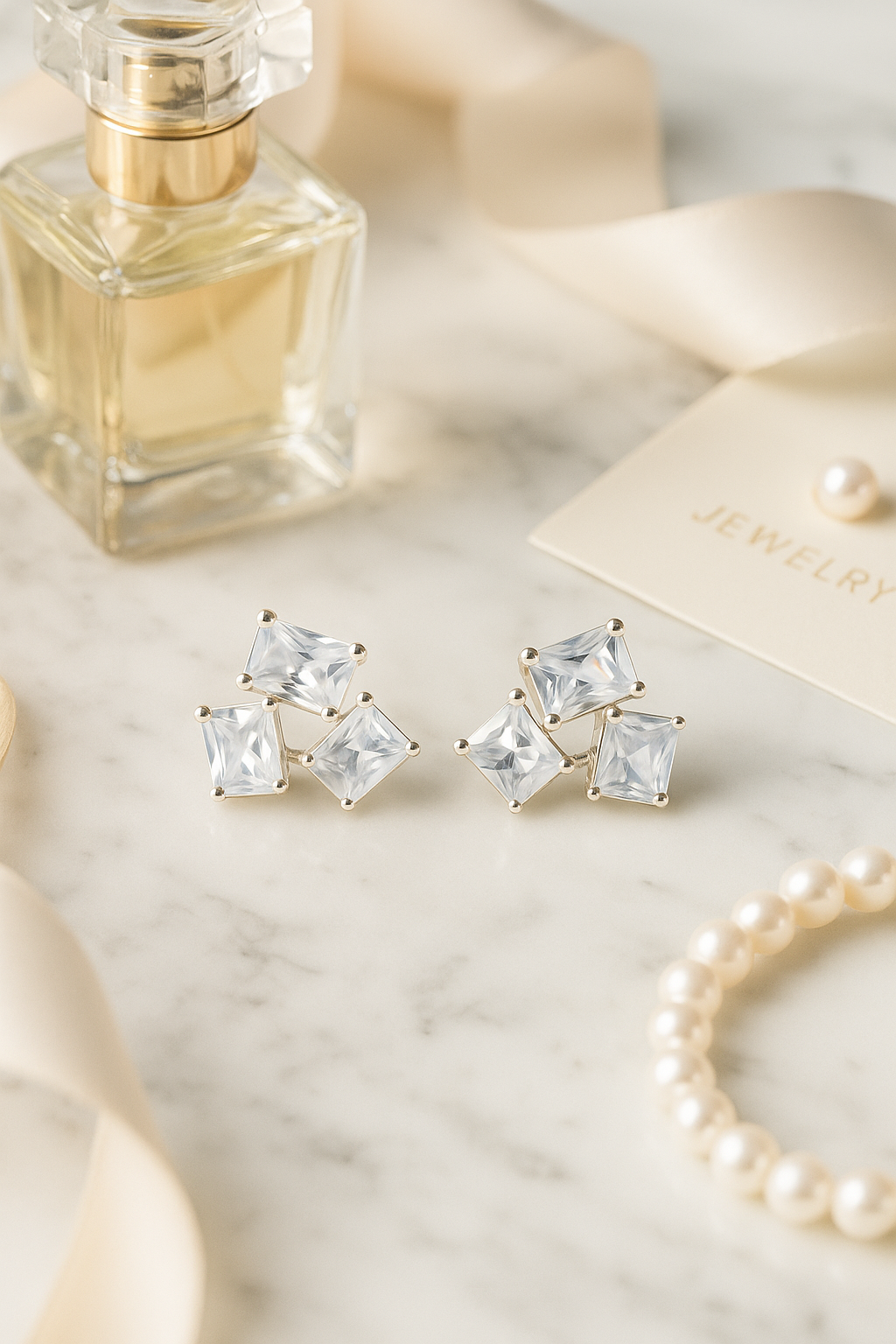 Geometric Princess Cut Zircon Cluster Elegant Stud Earrings for Women