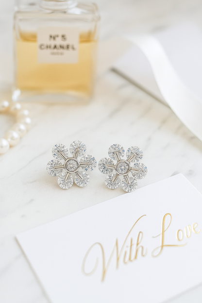 Daisy Flower Stud Earrings for Women | Sparkling CZ Floral Design