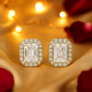 925 Silver Classic Emerald Cut Zircon Halo Stud Earrings for Women