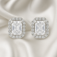 925 Silver Classic Emerald Cut Zircon Halo Stud Earrings for Women