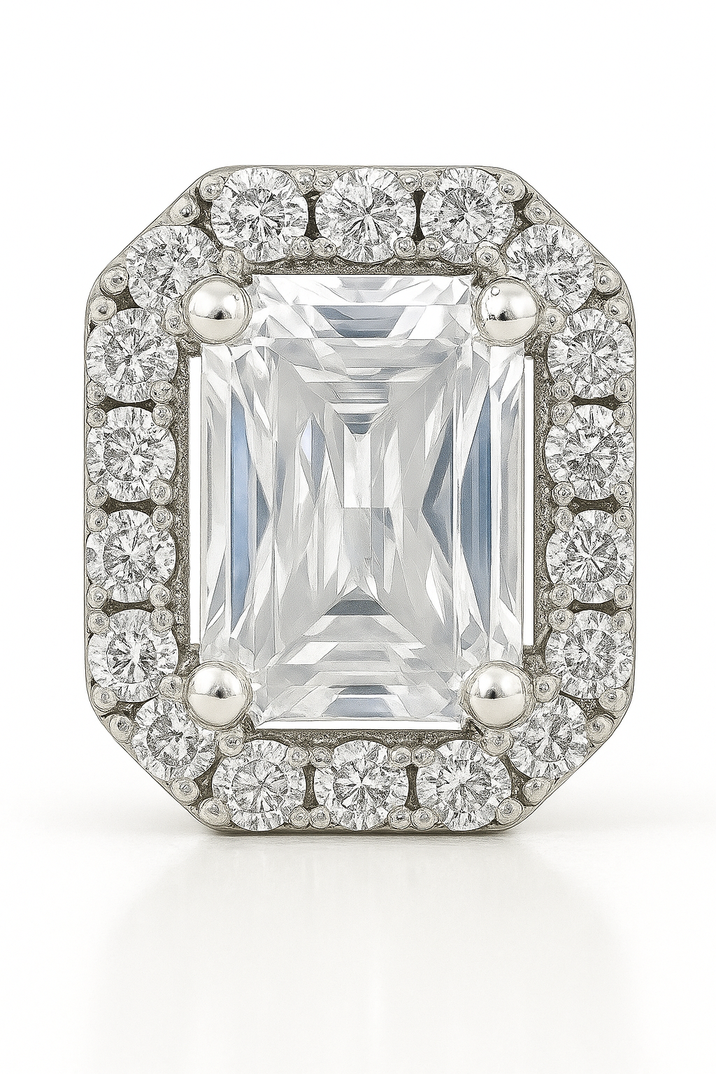 925 Silver Classic Emerald Cut Zircon Halo Stud Earrings for Women