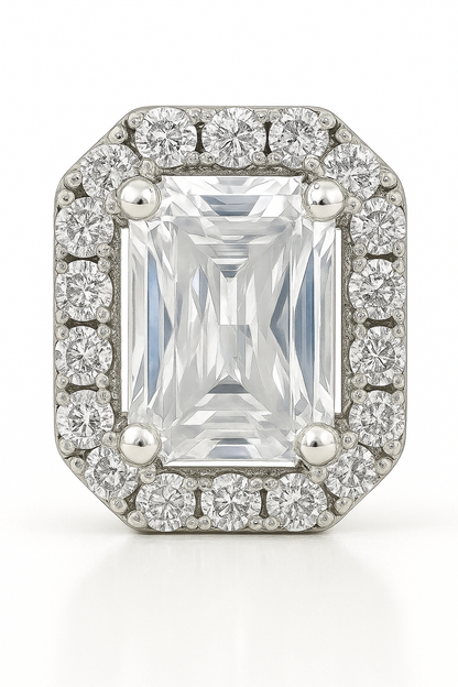 925 Silver Classic Emerald Cut Zircon Halo Stud Earrings for Women