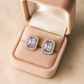 925 Silver Classic Emerald Cut Zircon Halo Stud Earrings for Women