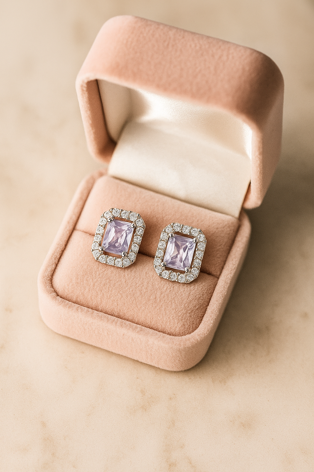 925 Silver Classic Emerald Cut Zircon Halo Stud Earrings for Women