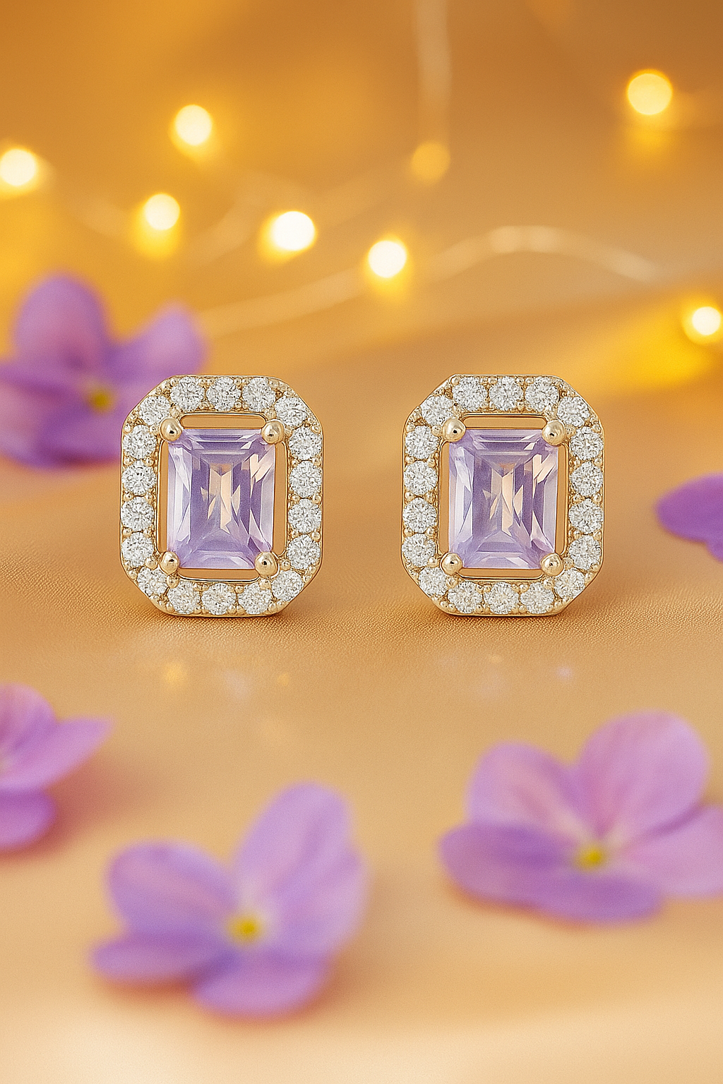 925 Silver Classic Emerald Cut Zircon Halo Stud Earrings for Women