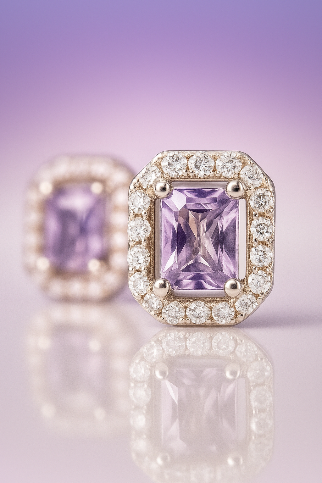 925 Silver Classic Emerald Cut Zircon Halo Stud Earrings for Women