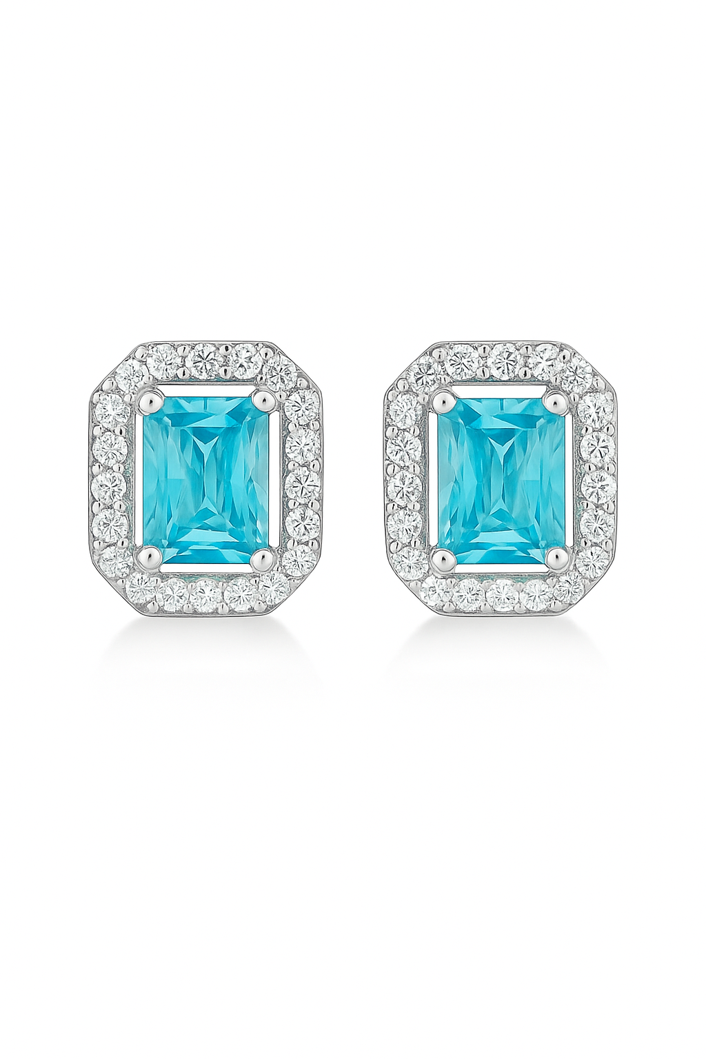 925 Silver Classic Emerald Cut Zircon Halo Stud Earrings for Women