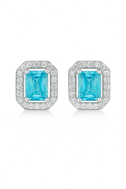925 Silver Classic Emerald Cut Zircon Halo Stud Earrings for Women