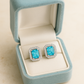 925 Silver Classic Emerald Cut Zircon Halo Stud Earrings for Women