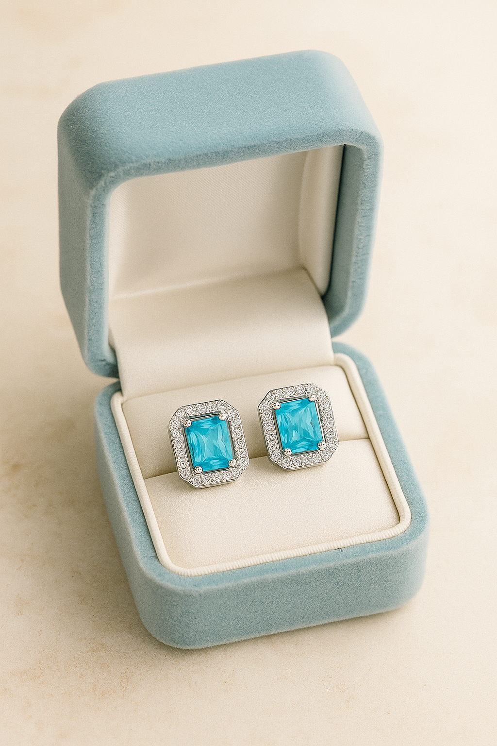 925 Silver Classic Emerald Cut Zircon Halo Stud Earrings for Women