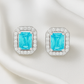 925 Silver Classic Emerald Cut Zircon Halo Stud Earrings for Women