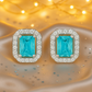 925 Silver Classic Emerald Cut Zircon Halo Stud Earrings for Women