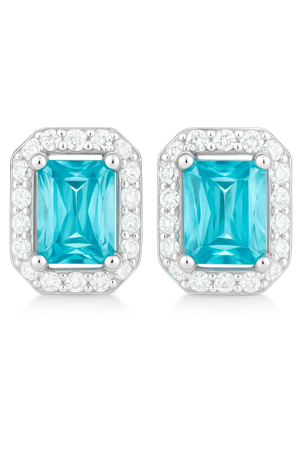 925 Silver Classic Emerald Cut Zircon Halo Stud Earrings for Women