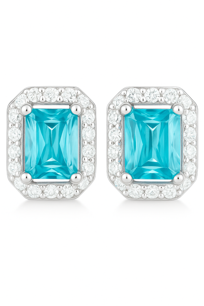 925 Silver Classic Emerald Cut Zircon Halo Stud Earrings for Women