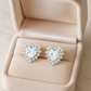925 Silver Heart Shaped Zircon Halo Stud Earrings for Women
