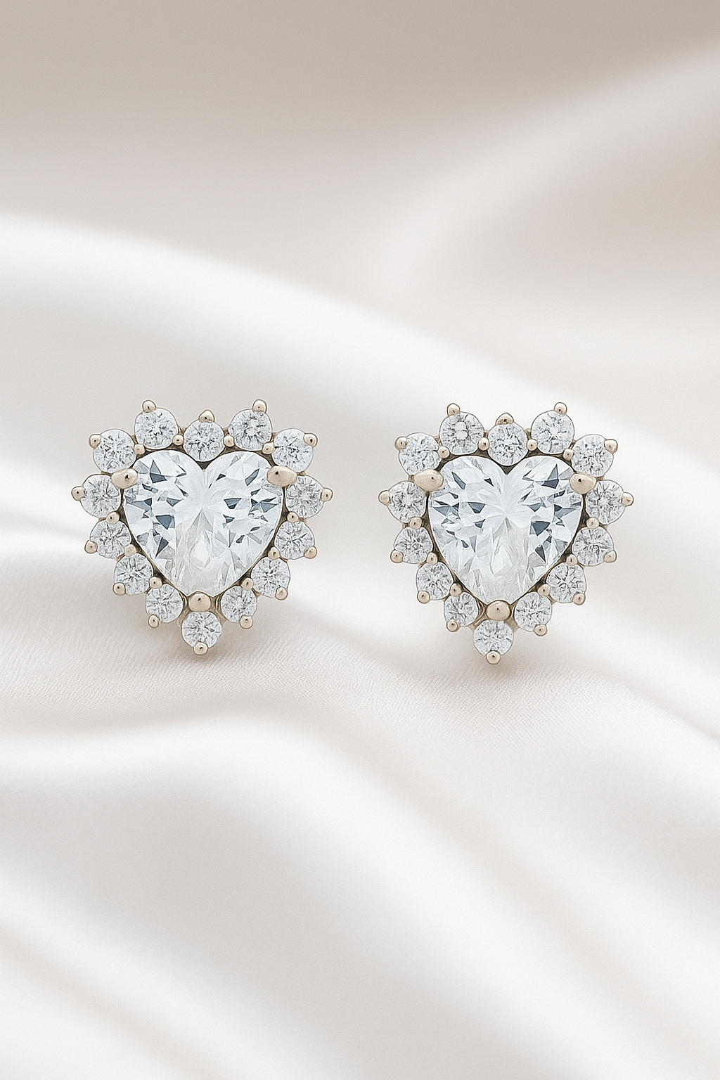 925 Silver Heart Shaped Zircon Halo Stud Earrings for Women