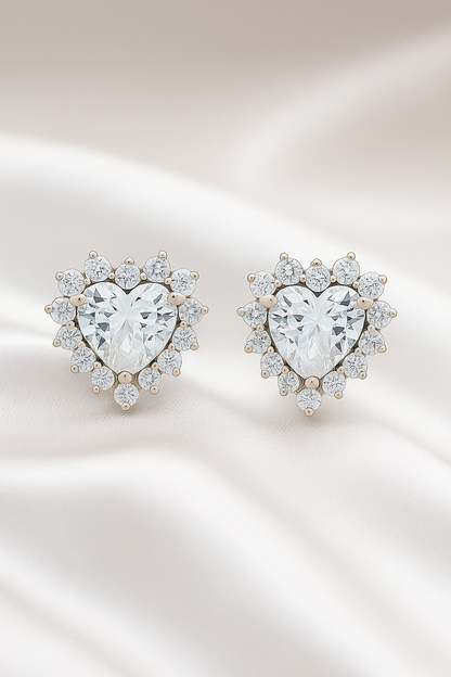 925 Silver Heart Shaped Zircon Halo Stud Earrings for Women