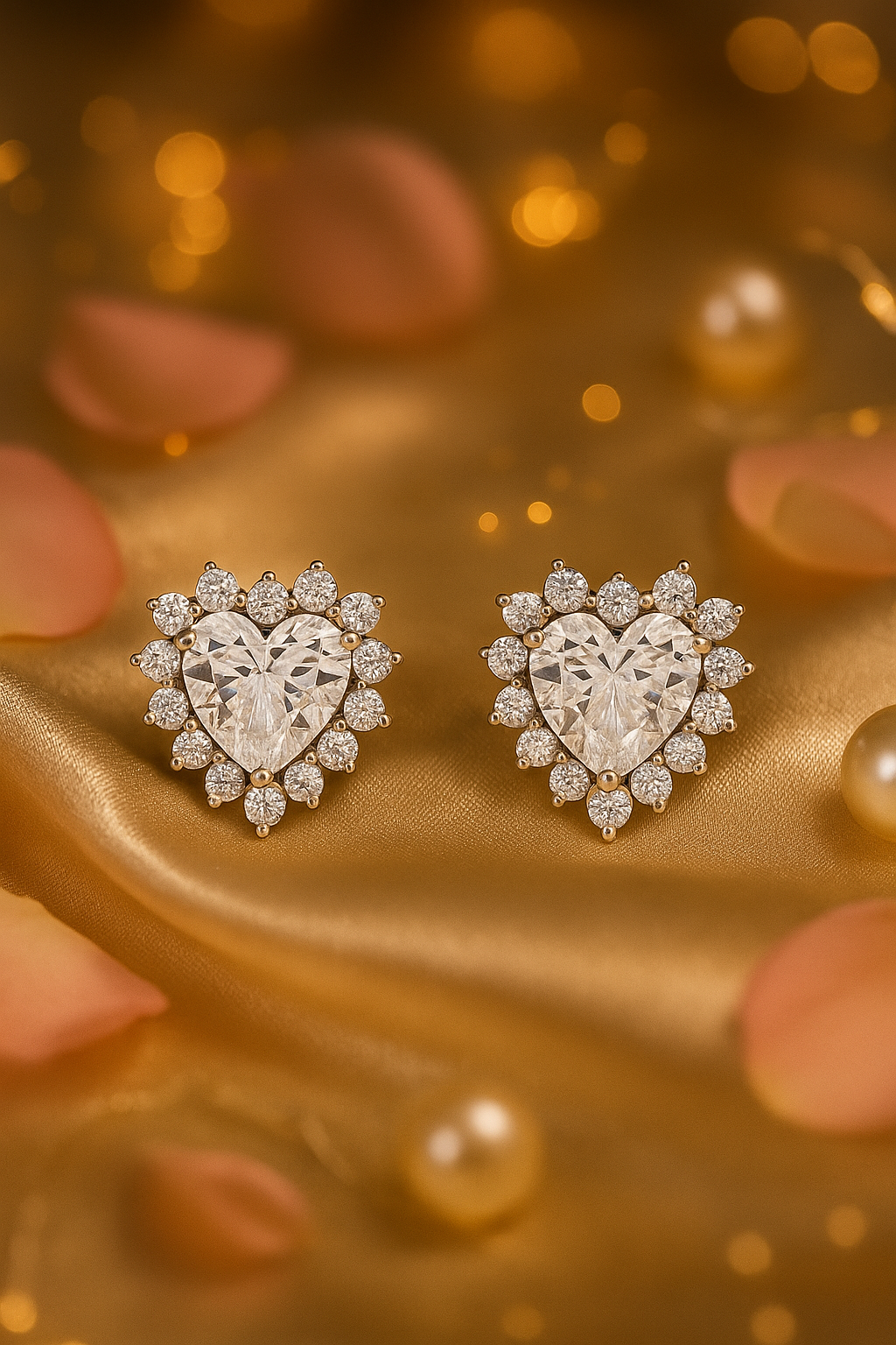 925 Silver Heart Shaped Zircon Halo Stud Earrings for Women