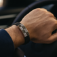 Men’s Black Elastic Bracelet with Geometric Rose Gold & Zircon Detailing