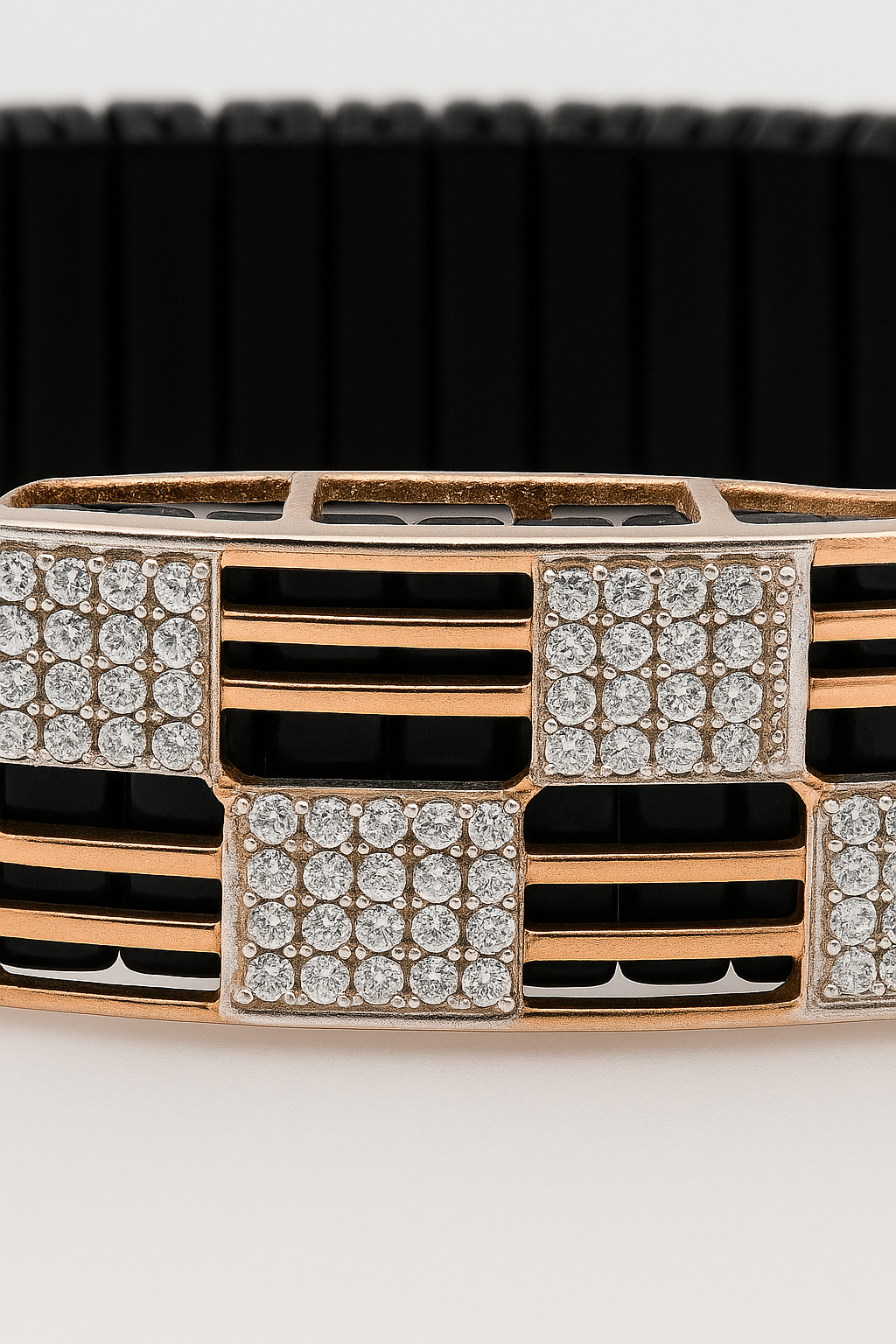 Men’s Black Elastic Bracelet with Geometric Rose Gold & Zircon Detailing