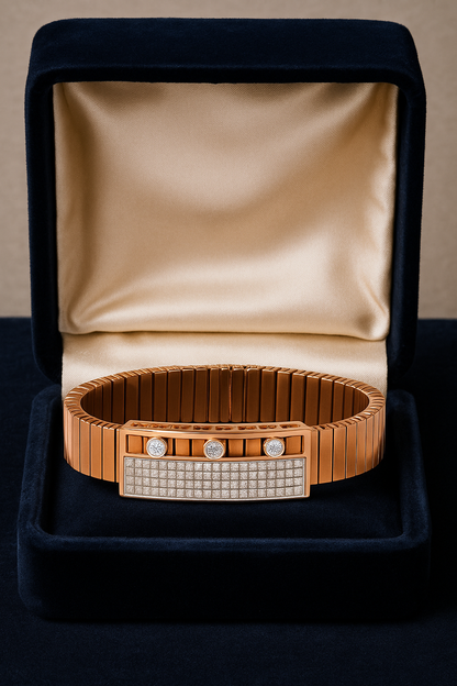 Rose Gold Stretch Men’s Bracelet with Triple CZ Accents & Micro-Pavé Plate