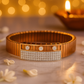 Rose Gold Stretch Men’s Bracelet with Triple CZ Accents & Micro-Pavé Plate