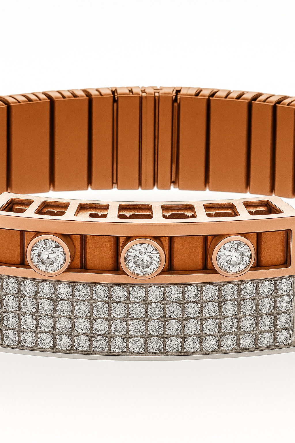 Rose Gold Stretch Men’s Bracelet with Triple CZ Accents & Micro-Pavé Plate