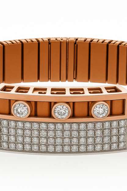 Rose Gold Stretch Men’s Bracelet with Triple CZ Accents & Micro-Pavé Plate