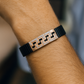 Black Rose Gold Men’s Bracelet with Greek Key CZ Pattern & Stretch Design