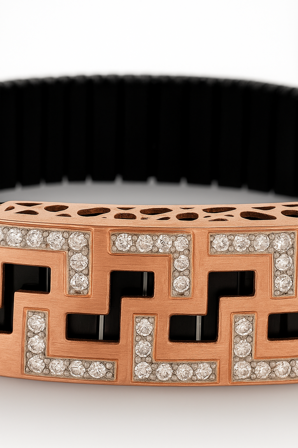 Black Rose Gold Men’s Bracelet with Greek Key CZ Pattern & Stretch Design